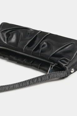 Yours Yours Black Satin Ruched Shoulder Bag