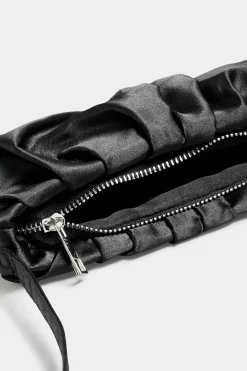 Yours Yours Black Satin Ruched Shoulder Bag