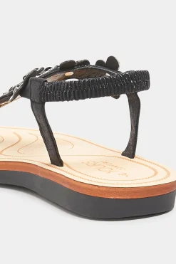 Yours Yours Black Shimmer Diamante Flower Sandals In Wide E Fit & Extra Wide Eee Fit