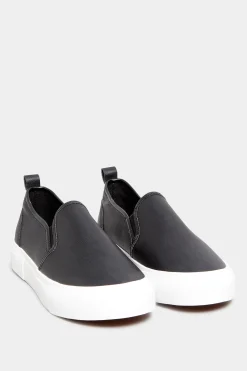 Yours Yours Black Slip-On Trainers In Wide E Fit