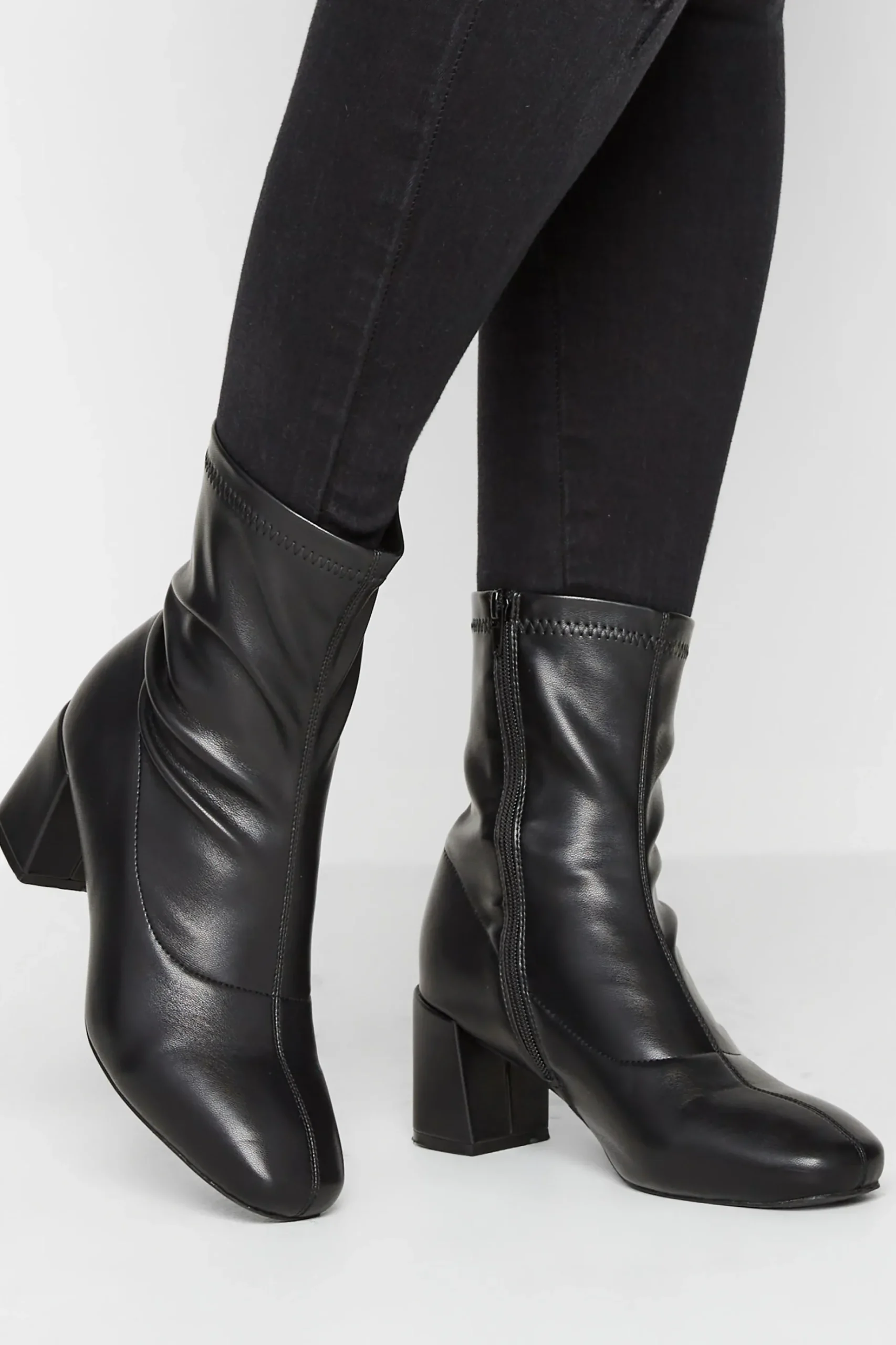 Yours Yours Black Square Toe Heeled Boots In Wide E Fit & Extra Wide Eee Fit