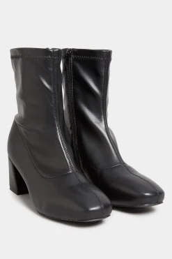 Yours Yours Black Square Toe Heeled Boots In Wide E Fit & Extra Wide Eee Fit