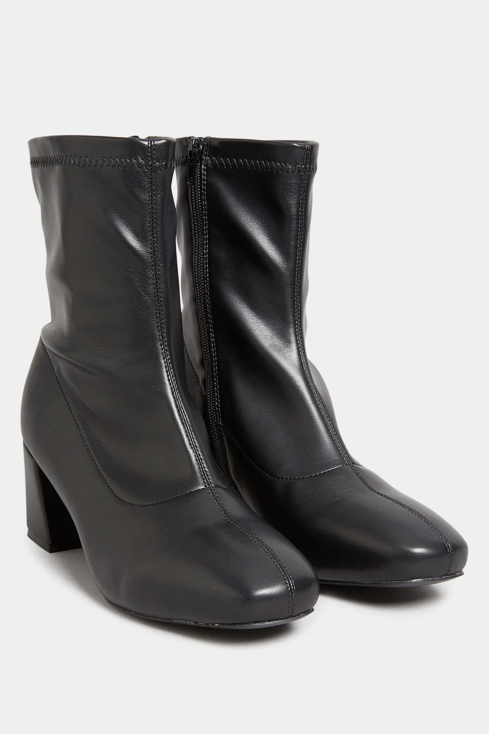 Yours Yours Black Square Toe Heeled Boots In Wide E Fit & Extra Wide Eee Fit