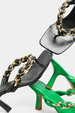 Yours Yours Black Square Toe Post Chain Mules In Standard Fit