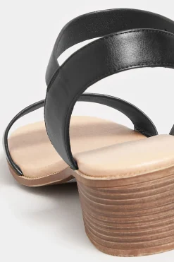 Yours Yours Black Strappy Low Heel Sandals In Extra Wide Eee Fit