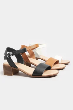 Yours Yours Black Strappy Low Heel Sandals In Extra Wide Eee Fit