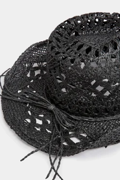Yours Yours Black Straw Cut Out Cowboy Hat
