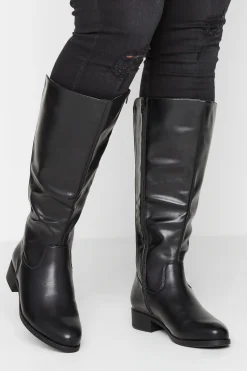 Yours Yours Black Stretch Knee High Boots In Wide E Fit & Extra Wide Eee Fit