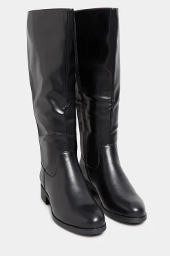 Yours Yours Black Stretch Knee High Boots In Wide E Fit & Extra Wide Eee Fit