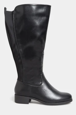 Yours Yours Black Stretch Knee High Boots In Wide E Fit & Extra Wide Eee Fit
