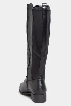 Yours Yours Black Stretch Knee High Boots In Wide E Fit & Extra Wide Eee Fit