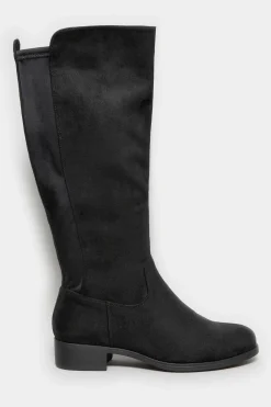 Yours Yours Black Stretch Knee High Boots In Wide E Fit & Extra Wide Eee Fit