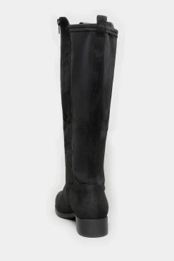 Yours Yours Black Stretch Knee High Boots In Wide E Fit & Extra Wide Eee Fit