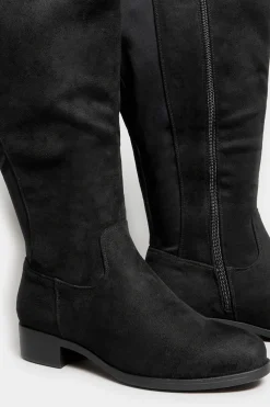 Yours Yours Black Stretch Knee High Boots In Wide E Fit & Extra Wide Eee Fit