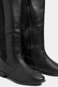 Yours Yours Black Studded Knee High Boots In Wide E Fit & Extra Wide Eee Fit