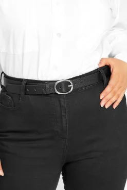 Yours Yours Black Textured Oval Buckle Belt