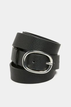 Yours Yours Black Textured Oval Buckle Belt