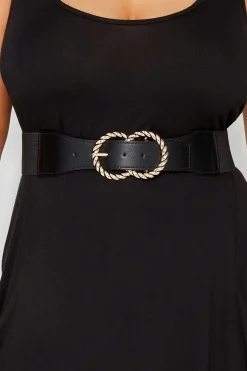 Yours Yours Black Twisted Buckle Wide Stretch Belt