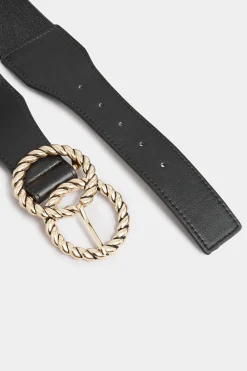 Yours Yours Black Twisted Buckle Wide Stretch Belt