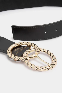 Yours Yours Black Twisted Buckle Wide Stretch Belt