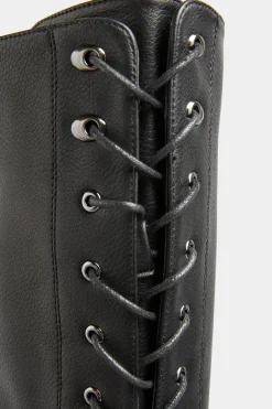 Yours Yours Black Vegan Faux Leather Lace Up Knee High Boots In Wide E Fit & Extra Wide Eee Fit