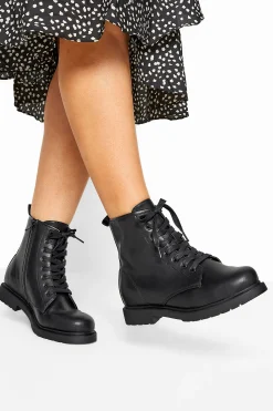 Yours Yours Black Vegan Faux Leather Lace Up Ankle Boots In Wide E Fit & Extra Wide Eee Fit