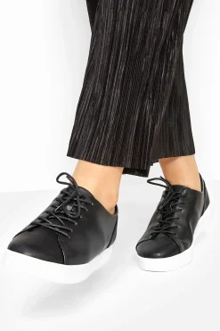 Yours Yours Black Vegan Leather Basic Trainers In Extra Wide Eee Fit