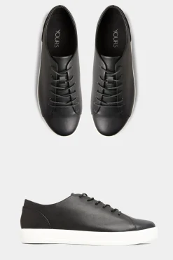 Yours Yours Black Vegan Leather Basic Trainers In Extra Wide Eee Fit