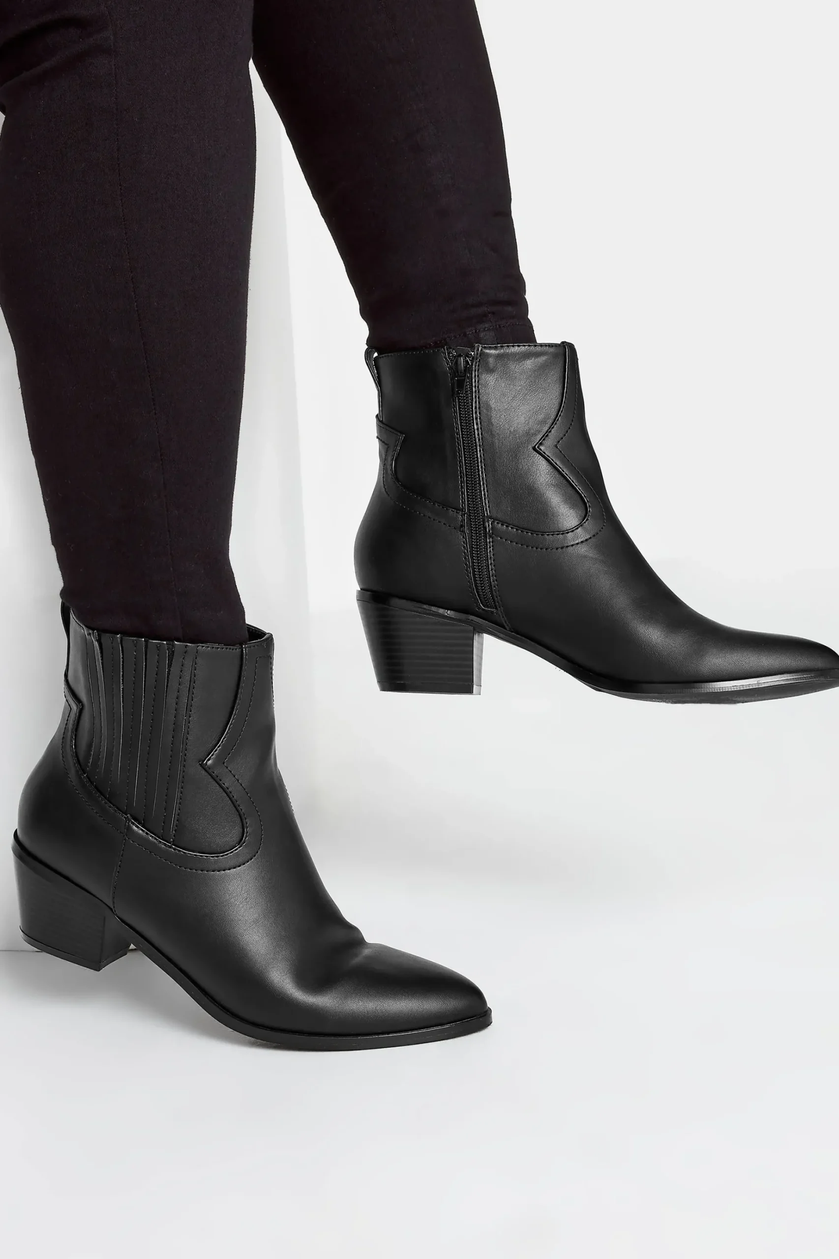 Yours Yours Black Western Pu Ankle Boot In Wide E Fit & Extra Wide Eee Fit