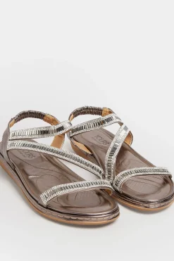 Yours Yours Brown & Silver Sequin Strappy Sandals In Wide E Fit & Extra Wide Eee Fit