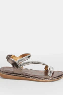 Yours Yours Brown & Silver Sequin Strappy Sandals In Wide E Fit & Extra Wide Eee Fit
