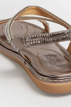 Yours Yours Brown & Silver Sequin Strappy Sandals In Wide E Fit & Extra Wide Eee Fit