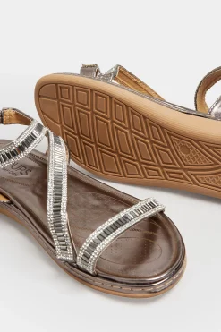 Yours Yours Brown & Silver Sequin Strappy Sandals In Wide E Fit & Extra Wide Eee Fit