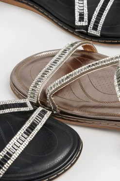 Yours Yours Brown & Silver Sequin Strappy Sandals In Wide E Fit & Extra Wide Eee Fit
