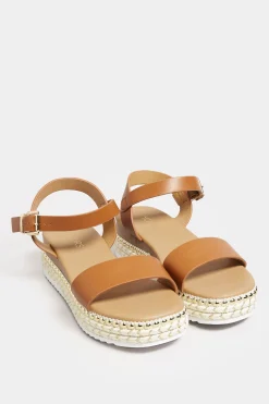 Yours Yours Brown Buckle Platform Espadrille Wedge Heels In Extra Wide Eee Fit