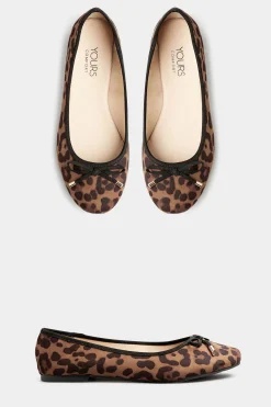 Yours Yours Brown Leopard Print Ballet Pumps In Wide E Fit & Extra Wide Eee Fit
