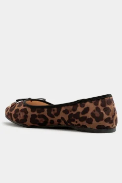 Yours Yours Brown Leopard Print Ballet Pumps In Wide E Fit & Extra Wide Eee Fit