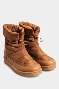 Yours Yours Brown Padded Snow Boots In Extra Wide Eee Fit