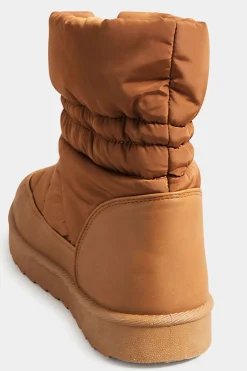 Yours Yours Brown Padded Snow Boots In Extra Wide Eee Fit