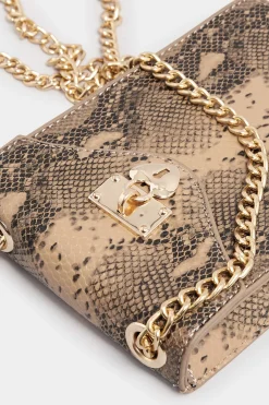 Yours Yours Brown Snake Print Heart Padlock Bag