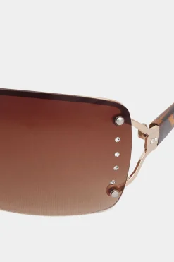 Yours Yours Brown Tortoiseshell Diamante Frameless Sunglasses