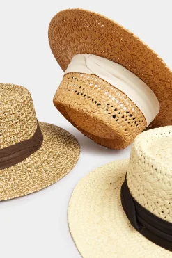 Yours Yours Cream Straw Boater Hat