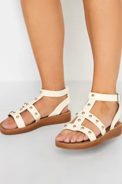 Yours Yours Cream Studded Gladiator Sandals In Extra Wide Eee Fit