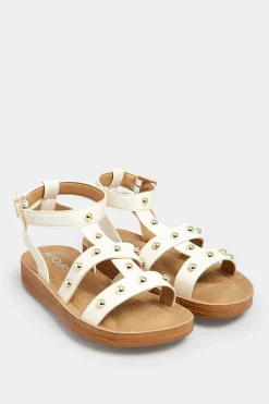 Yours Yours Cream Studded Gladiator Sandals In Extra Wide Eee Fit