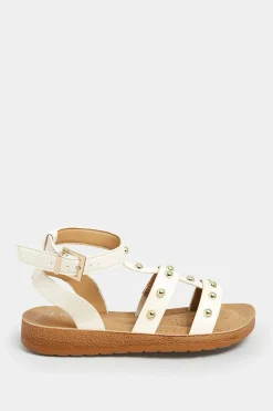 Yours Yours Cream Studded Gladiator Sandals In Extra Wide Eee Fit