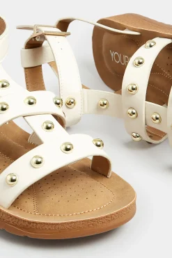 Yours Yours Cream Studded Gladiator Sandals In Extra Wide Eee Fit