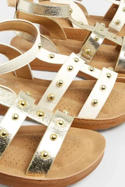 Yours Yours Cream Studded Gladiator Sandals In Extra Wide Eee Fit