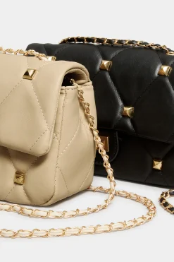 Yours Yours Cream Studded Quilted Chain Bag