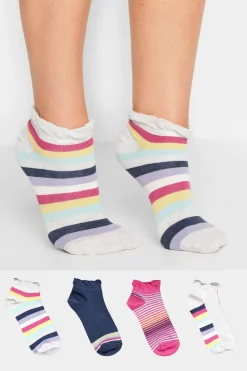 Yours Yours Curve 4 Pack White Stripe Trainer Socks