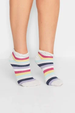 Yours Yours Curve 4 Pack White Stripe Trainer Socks